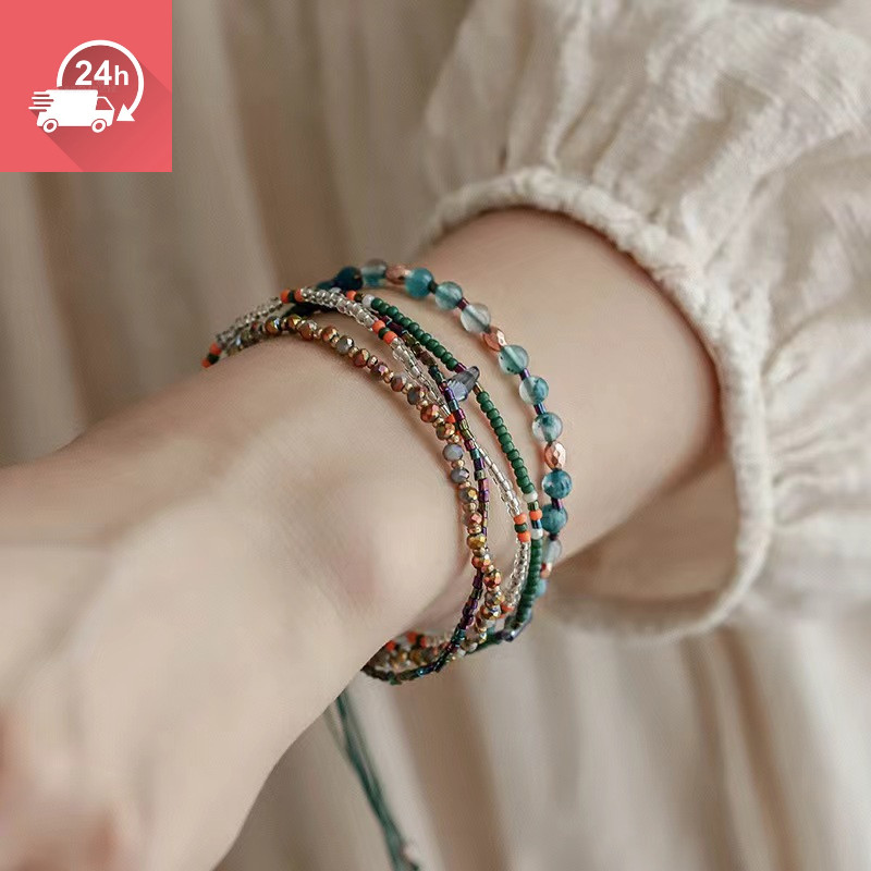 Vòng tay nữ bohemian với hạt dệt thủ công, thiết kế điều chỉnh được