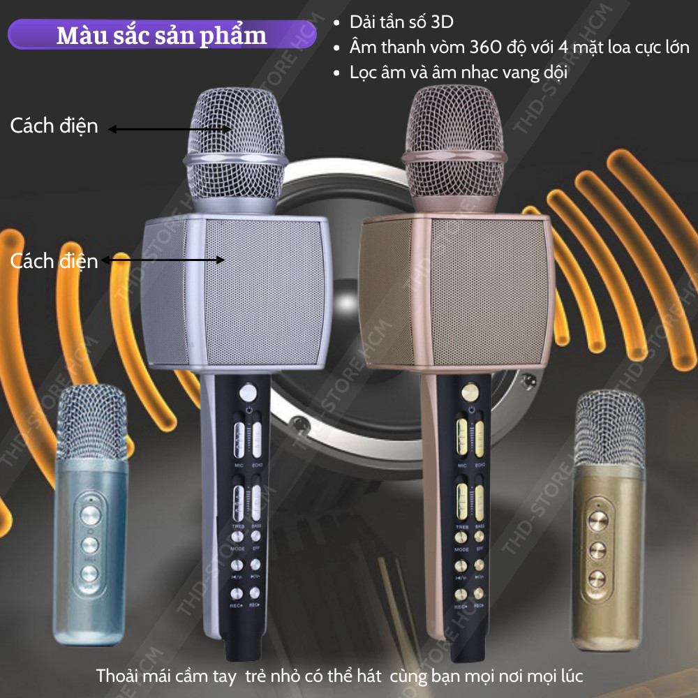 Micro karaoke không dây YS98 Bluetooth kèm mic phụ song ca, âm thanh to rõ, livestream cực hay 2026