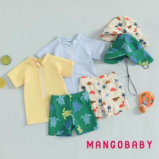 MG-Toddler Bé Trai Rash Guard Bộ 3 Bộ Đồ Bơi Tay Ngắn Áo Rùa In Quần Bơi Mũ Bơi Bộ Đồ Tắm