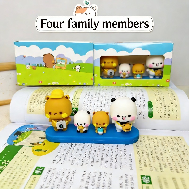 Một Họ Bốn Búp Bê Bubu Dudu Trang Trí Ô Tô Trang Trí Nội Thất Ô Tô Dễ Thương Kawaii Panda Bubu & Yier Búp Bê Đồ Chơi Trẻ Em