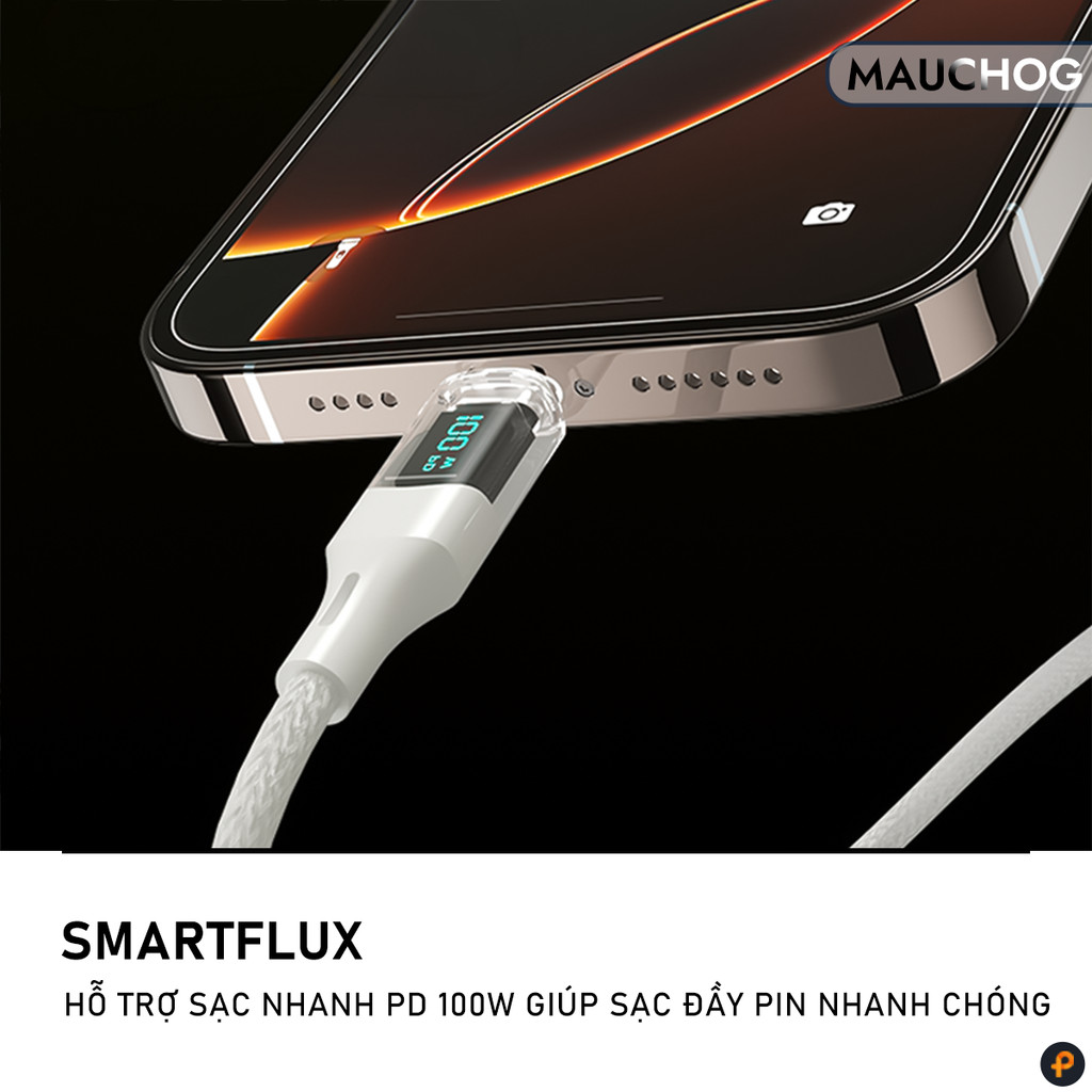 Dây Cáp Sạc Nhanh Pd 100W Trong Suốt Có Đèn Led Báo Công Suất Cho Điện Thoại iPhone iPad Macbook