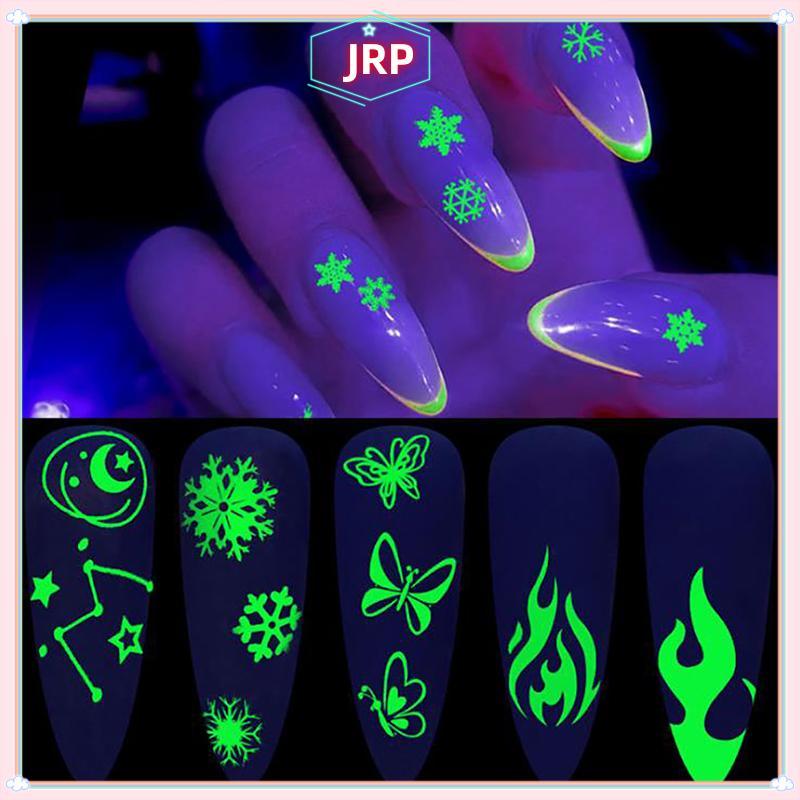 JRP 1Pc Dạ Quang 3D Móng Tay Stier Đáng Sợ Đề Can Lễ Hội Phát Sáng Halloween Móng Tay Stiers JRP