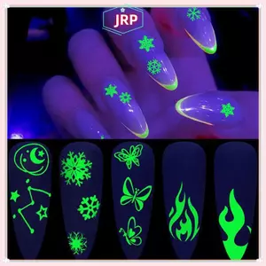 JRP 1Pc Dạ Quang 3D Móng Tay Stier Đáng Sợ Đề Can Lễ Hội Phát Sáng Halloween Móng Tay Stiers JRP