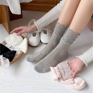 [oklife Tất Nữ] Tất Viền Nấm Trắng Phong Cách Ba Lê Nữ Mùa Hè Mỏng Phong Cách Lưới Thoáng Khí Màu Trơn Phù Hợp Với Tất Cọc Bé Gái