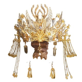 Xiuhe Cô Dâu Phượng Hoàng Thái Hanfu Phong Cách Mới Vàng Phong Cách Trung Hoa Mũ Đội Đầu Trang Phục Cổ Tua Rua Sang Trọng Khí Quyển Phong Cách Cổ Đại Trang Sức Phụ Kiện Tóc 26.4.7 NG8O