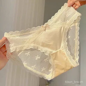 8 gói Quần lót lưới thêu nơ kiểu Pháp, Quần lót viền ren Satin, Quần lót nữ tính ngọt ngào