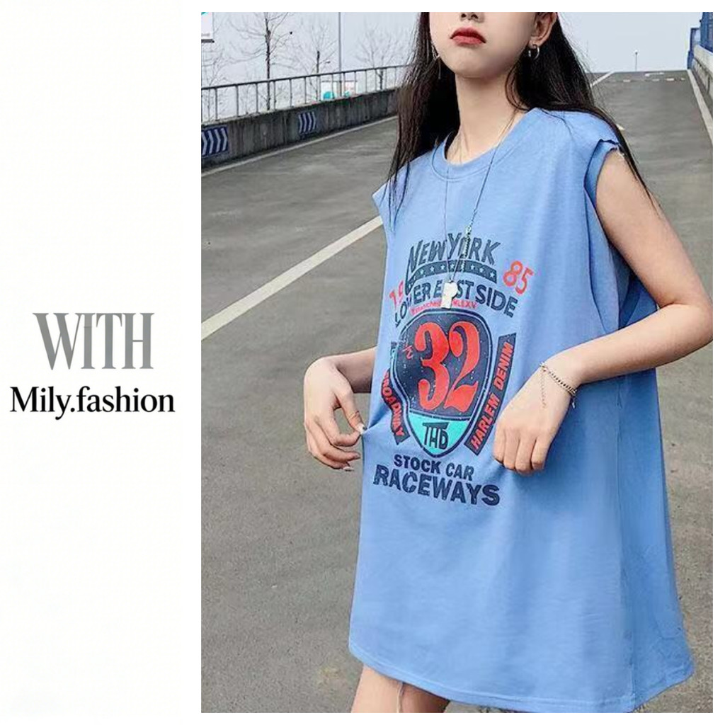 Milyfashion Giả Hai Mảnh Lót Bóng Rổ Áo Vest Không Tay In Hình Rời Kích Thước Lớn Thoải Mái