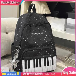 Ba Lô Nylon Chấm Bi Piano Chìa Khóa Túi Laptop 16,9 Inch Có Mặt Dây Chuyền Du Lịch Daypacks Cho Bé Gái Du Lịch Mua Sắm Sử Dụng Hàng Ngày