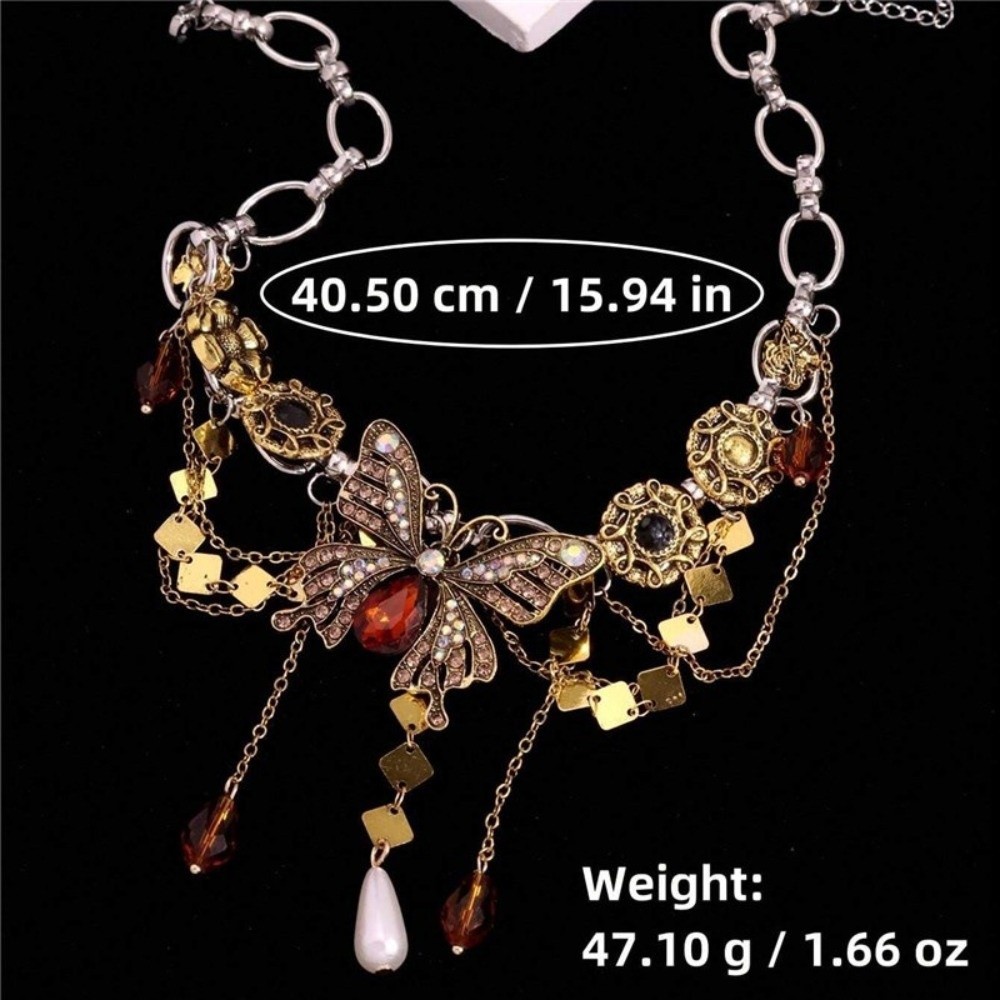 Vòng cổ bướm Hobbyin với giọt nước kim cương giả tua rua, phù hợp làm trang sức cho tiệc gothic hoặc đám cưới