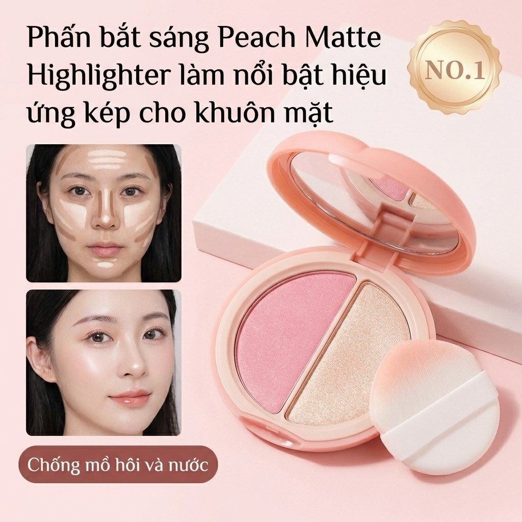 Phấn bắt sáng lì 3D làm sáng da mặt, không cần kem che khuyết điểm