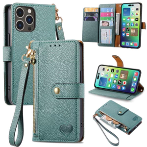 Ví Lật Cho OPPO Reno 15 14 14F A5 A3 A5X A3X Pro 4G 5G Trái Tim Nổi Chân Đế Dây Kéo Da Nữ Vỏ Điện Thoại Túi Đựng Thẻ