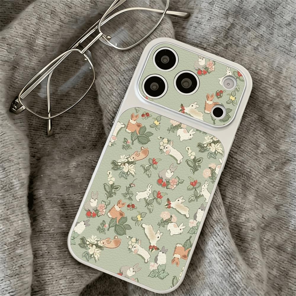 Hoa màu xanh nhạt và thỏ cho trường hợp iPhone 17Air iPhone 15 Corning Case
