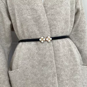 Đai ngọc trai bốn lá phong cách Hàn Quốc, phù hợp với váy eo mỏng, dây điều chỉnh