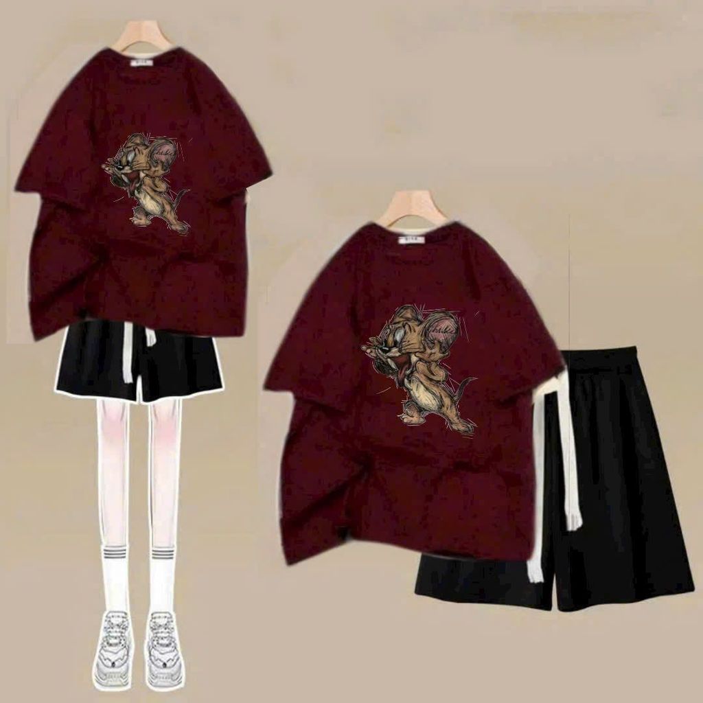 sét bộ quần đùi cộc dây to trơn+mix áo phông form rộng in hình c h u ộ y jelyy-SHOP THỜI TRANG THU BIO