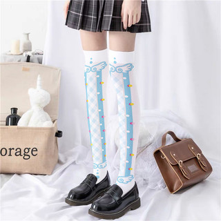 [Tất nữ oklife] Vớ in hình phong cách mỏng nữ phong cách Nhật Bản Lolita Anime dễ thương Over-the-Knee dài ống trắng nhung dài