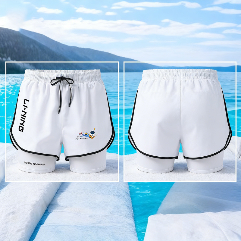 Li Ning mùa hè nhẹ giản dị nam nữ cầu lông ngoài trời, quần vợt, đi bộ đường dài, quần short tập luyện thể thao đi xe đạp, quần bóng rổ ống thẳng rộng