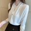 Áo sơ mi nữ công sở thanh lịch, chất liệu voan, cổ chữ V, phù hợp môi trường văn phòng
