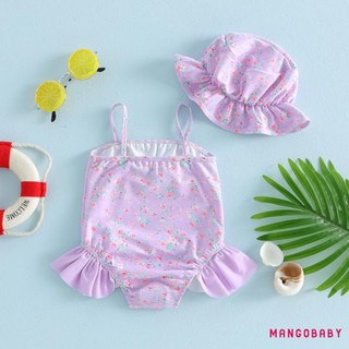 MG-Toddler Đồ bơi bé gái Bikini hoa không tay có mũ Đồ bơi để tắm mùa hè