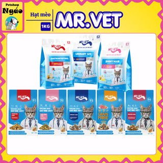 [ Hỏa Tốc ] Thức Ăn Hạt Cho Mèo Mr.Vet 1kg Hạt Giàu Đạm, Có Topping Thịt Sấy-Dành cho MÈO