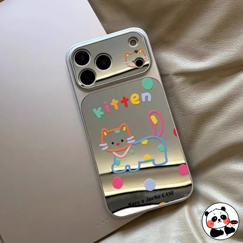 Ốp Điện Thoại Gương Mèo Dễ Thương Ins Style Cho Samsung Galaxy S26 S25 Edge S24 S23 S22 S21 FE Plus Note 20 Ultra A26 A25 A24 A23 5G 4G Vỏ Mềm Hoạt Hình Kitty Bạc