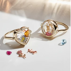 Thép không gỉ Tháng Mười Hai Sinh Nhật Quế Trái Tim Hộp Tròn Nhẫn Nhiều Màu Sắc Zircon Phụ Kiện