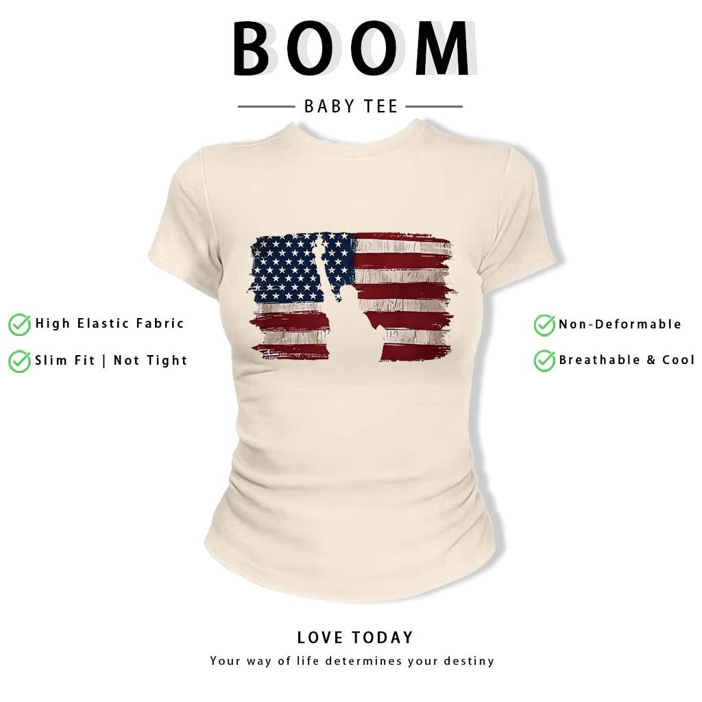 BOOM Áo Baby Tee Nữ Cotton Ôm Body-Áo Thun Ngắn Tay Y2K In Hình PhongCách Mùa Hè, Cổ Tròn Hàng Đầucách hàn quốc phongQ43