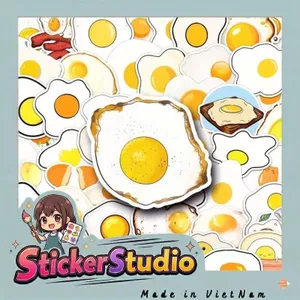 Set 60 Sticker Trứng ốp la Chống Nước Dán Laptop Vali Mũ Bảo Hiểm Sổ Tay