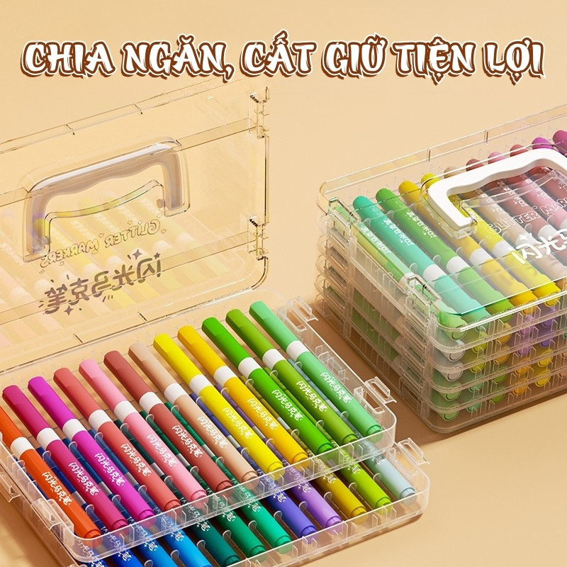 Bộ Bút Acrylic Marker 24/36/48 Màu – Đầu Lông Brush Lấp Lánh Linh Hoạt, Màu Sắc Tươi, Học Sinh Vẽ Tranh Nghệ Thuật