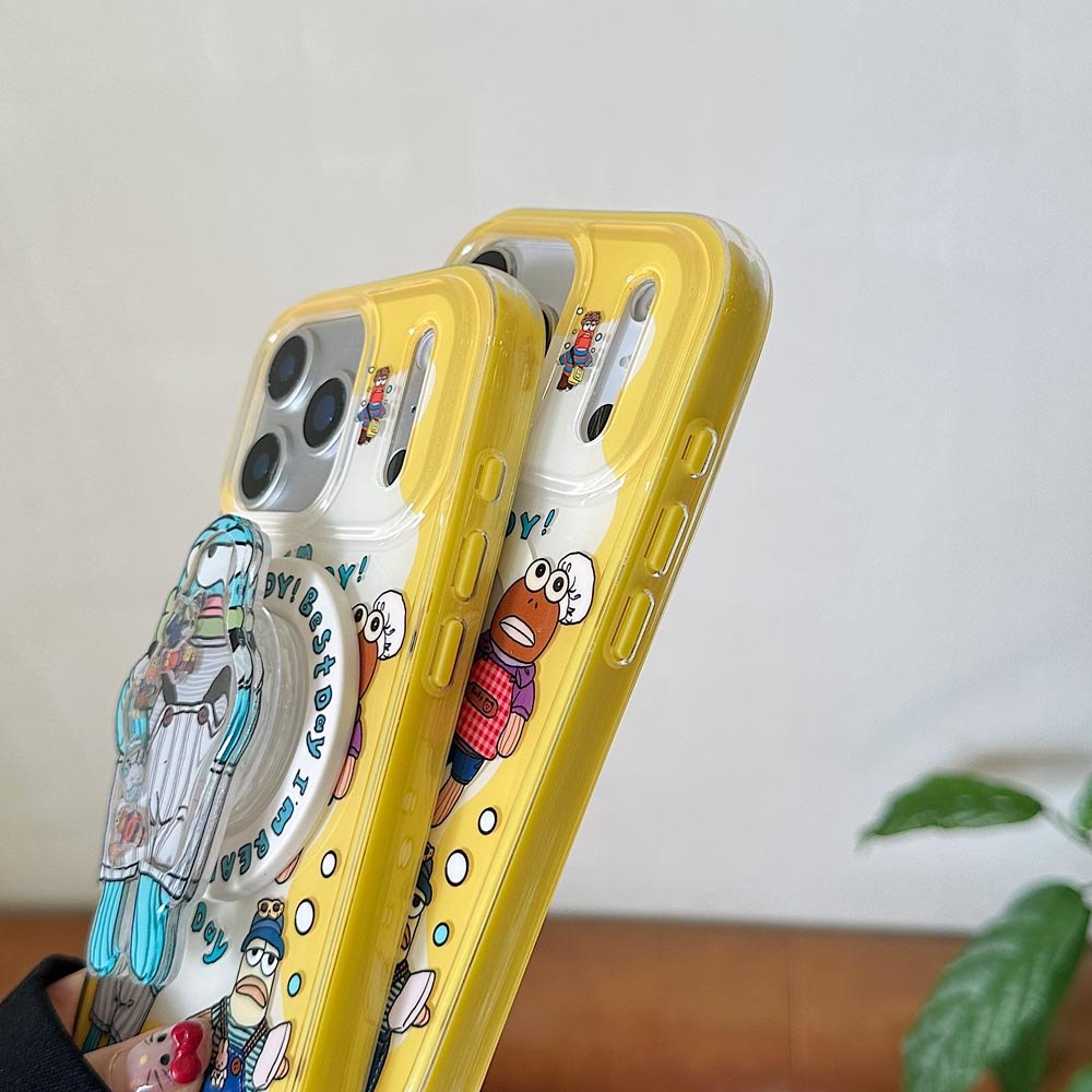Vỏ cứng Tương thích với iPhone 13 14 14Pro 14ProMax 15 15Pro 15ProMax 16 16Pro 16ProMax 17 17Pro 17ProMax Vỏ nam châm họa tiết cá xấu xí màu vàng