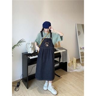Gấu Thêu Váy Denim Màu Xanh Đậm Phong Cách Mới Hoạt Hình
