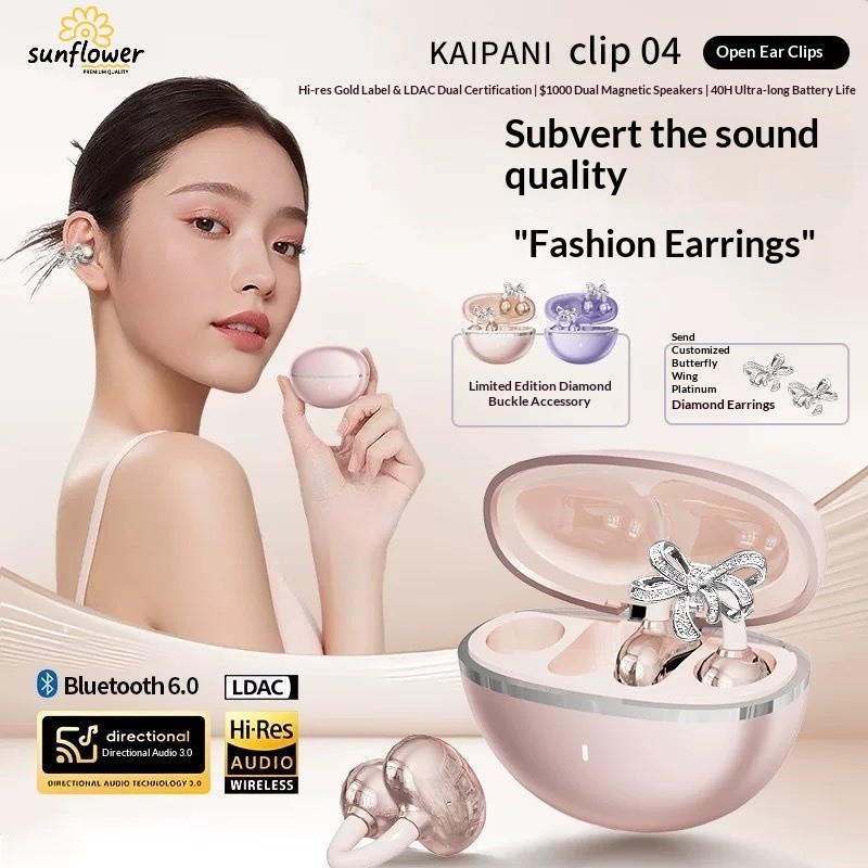 Thắt Nơ Khóa Kim Cương Kẹp Tai Nghe Không Dây Bluetooth Tuổi Thọ Pin Dài Dịch Bluetooth