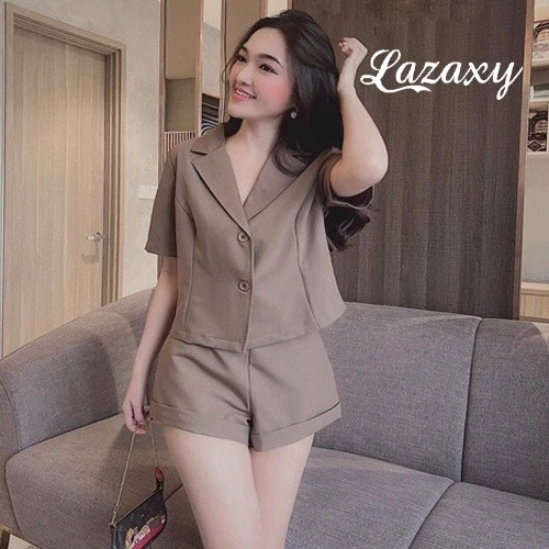 Set Vest Đùi Siêu Xinh Lazaxy cổ áo vest quần đùi chất vải thoáng mát phù hợp đIchơi dạo phố