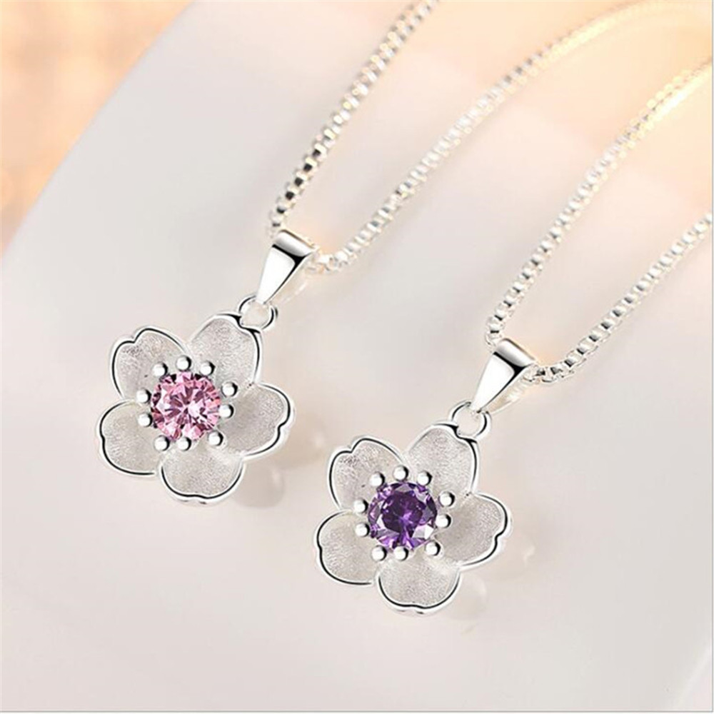 Bạc 925 Vòng Cổ Hình Hoa Hồng Anh Đào, Mặt Dây Chuyền Sang Trọng và Dễ Thương