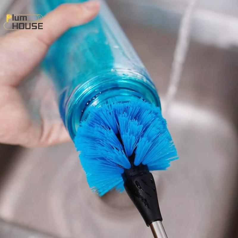 PlumHOUSE Bộ bàn chải bình nước bằng thép không gỉ 3 trong 1 Bàn chải làm sạch Tay cầm dài Chai nước sạch Rửa nhà bếp Dụng cụ chà sàn VN