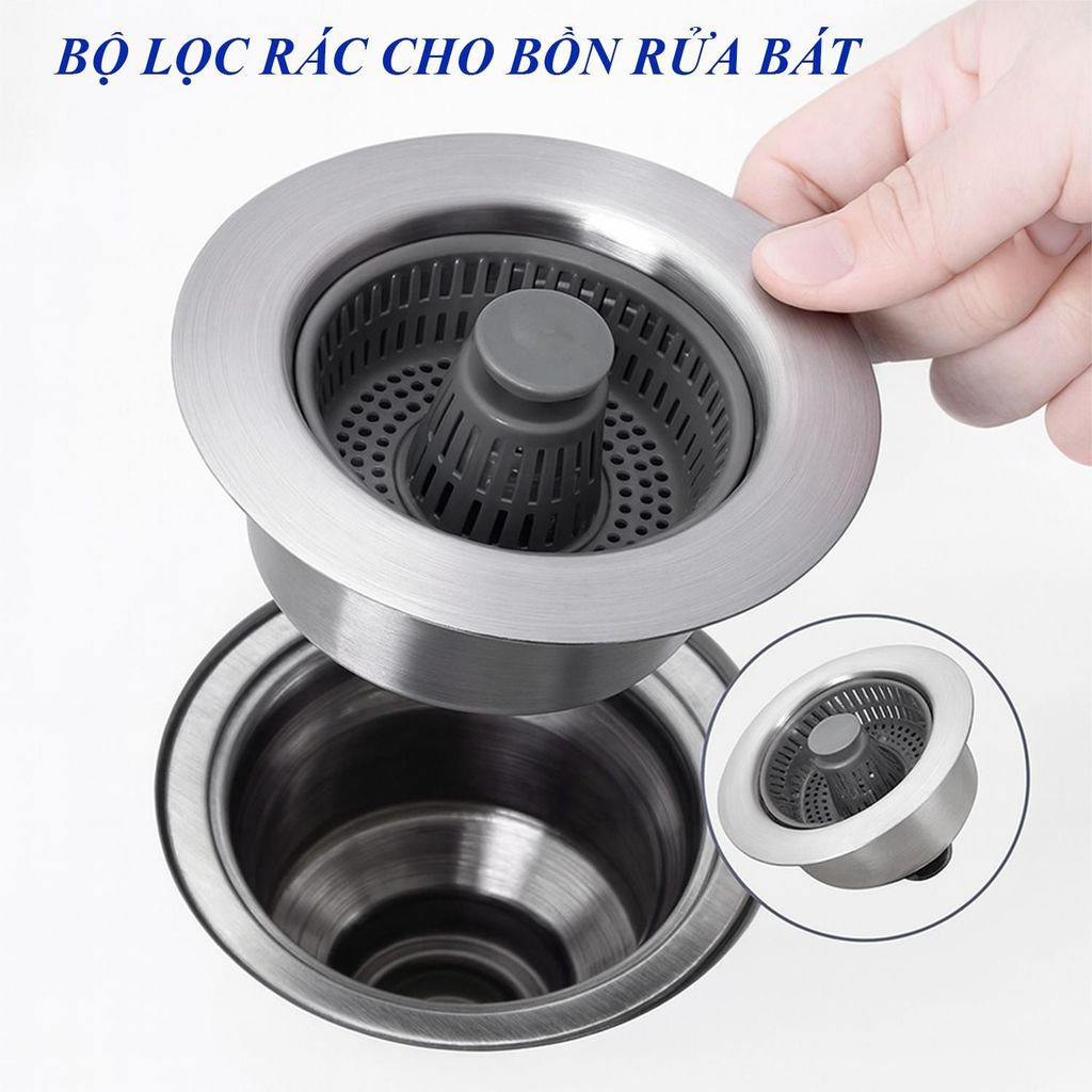 [3 IN 1] Bộ Lọc Rác Bồn Rửa Bát Có Giỏ Lọc Thức Ăn Thừa, Tích Hợp Nút Chặn Thoát Nước, Ngăn Mùi Hôi, Ngăn Chặn Tắc Nghẽn