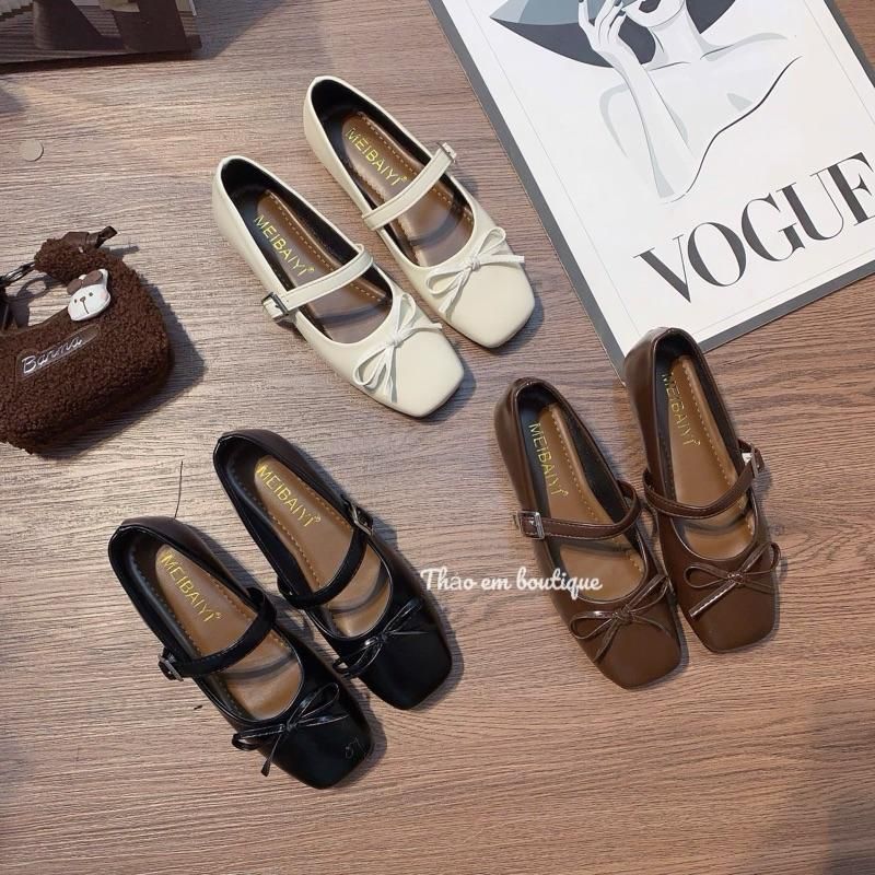 [Thảo Em - BB32] Giày búp bê nữ đế bệt da lì mềm, quai ngang fom basic dễ phối đồ [QCCC]