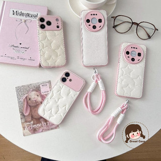 Ốp điện thoại dập nổi Ins Style Stars cho Xiaomi 17 Pro Max 15 14 Pro 13 Poco F8 F7 F6 Pro Ultra X7 Vỏ khung màu hồng dễ thương Vỏ bảo vệ ống kính sang trọng có dây buộc ngắn
