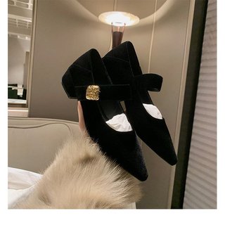 Giày Cao Gót Nữ Mũi Nhọn Gót Dày Có Velcro