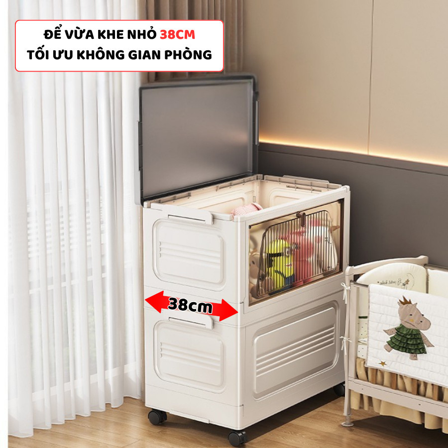 Hộp Nhựa Gấp Gọn Đựng Đa Năng ENODA HOME, Thùng Đựng Đồ Chơi Cho Bé Cửa Trong Suốt Có Bánh Xe Tiện Lợi Q043