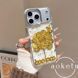 Năm mới nhỏ giọt lá vàng giàu có thu hút đồng xu vàng kho báu phù hợp cho vỏ điện thoại iPhone 17 Promax trong suốt 16 / 15 / 14 / 13 / 12 / 11 bao gồm tất cả vỏ chống rơi