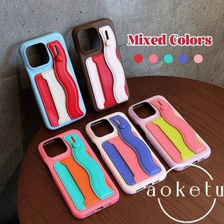Chặn màu dây đeo cổ tay giữ thẻ chèn thích hợp cho vỏ điện thoại iPhone 17 Promax chèn thẻ sang trọng iPhone 16 / 15 / 14 / 13 / 12 / 11 da mới bao gồm tất cả vỏ chống rơi