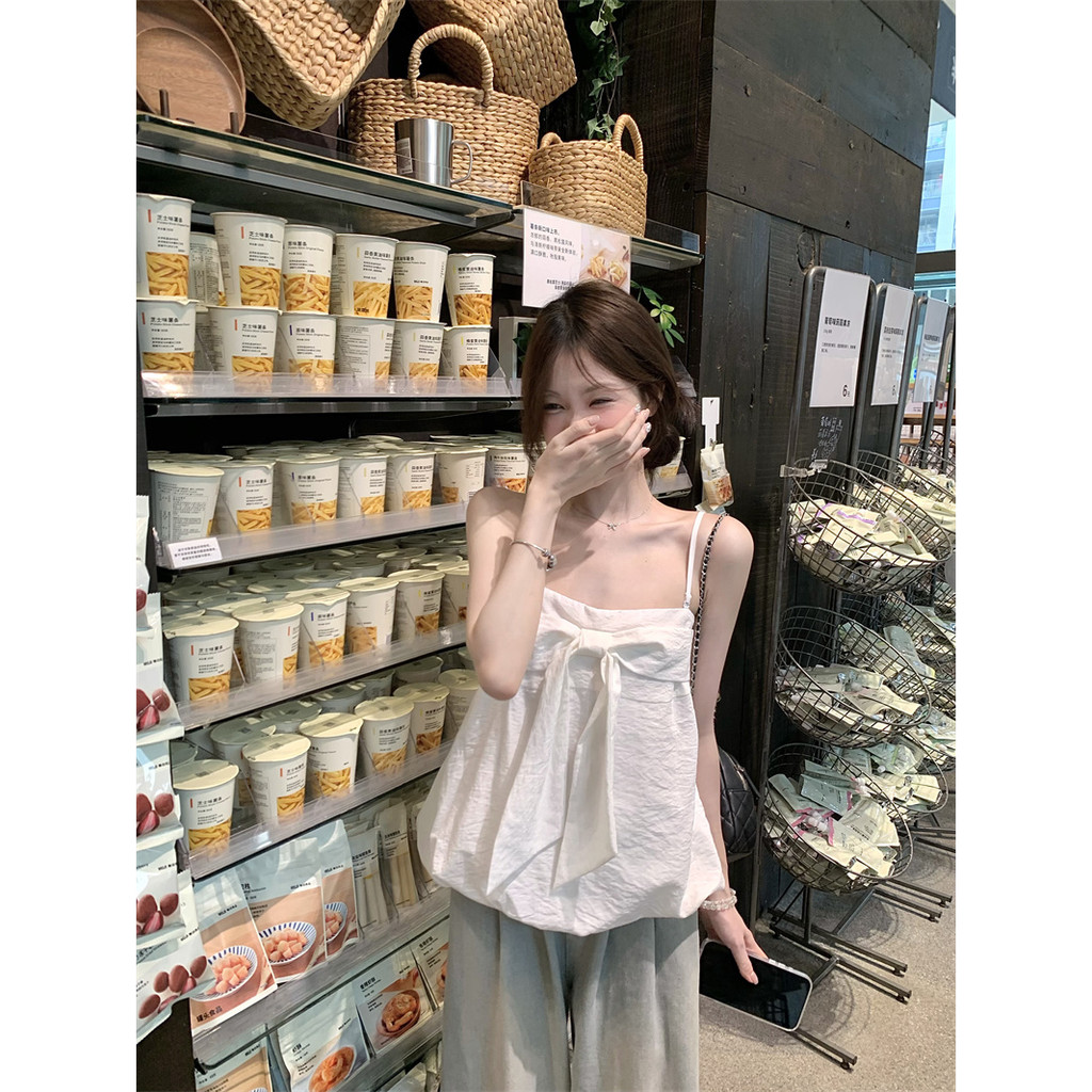 Áo cami nơSense phong cách sweet style, dáng ngắn màu trắng cho mùa hè