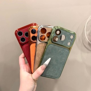 Mạ điện cửa sổ lớn giây thay đổi vỏ điện thoại di động họa tiết denim cho iPhone17 16 15 14 13 Pro Max bảo vệ camera chống sốc chống rơi mặt sau cứng