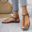 Dép xỏ ngón T-Strap Nữ Mùa Hè 2025 Phong Cách Mới Mũi Vuông Thời Trang Đế Bằng Nữ Dép La Mã Thường Ngày26040109