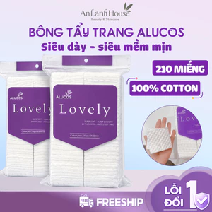 Bông Tẩy Trang Alucos LOVELY 210 Miếng Siêu Xịn, Mềm Mịn, Bông Tẩy Trang Cotton 100% Ép Viền Dịu Nhẹ Cho Da An Lành
