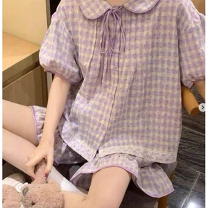 BỘ NGỦ CỘC TAY CỔ BÈO KẺ TÍM