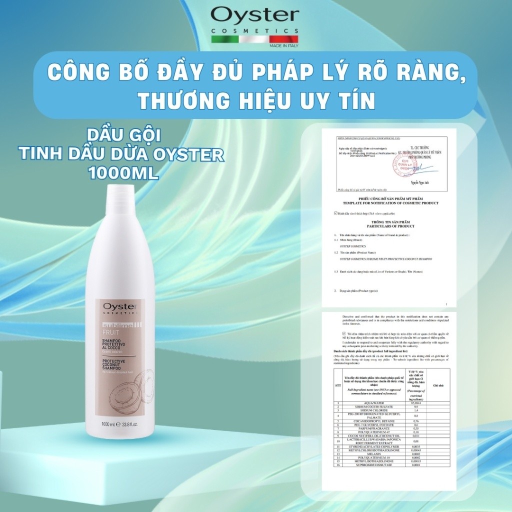 Dầu gội giữ màu OYSTER COSMETICS Protective Coconut phục hồi giữ màu tóc nhuộm 1000ML chính hãng