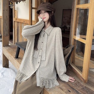 Áo sơ mi dệt kim tay dài phối ren retro Hàn Quốc cho nữ, thiết kế mới rộng rãi cho mùa Hè