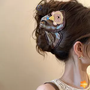 Vuốt Tóc Vải Kẻ Sọc Ngọt Ngào Nơ Dễ Thương Gấu Thỏ Cá Mập Kẹp Cho Bé Gái Phong Cách Hàn Quốc Phim Hoạt Hình Tóc Barrettes Phụ Kiện Tóc Mới