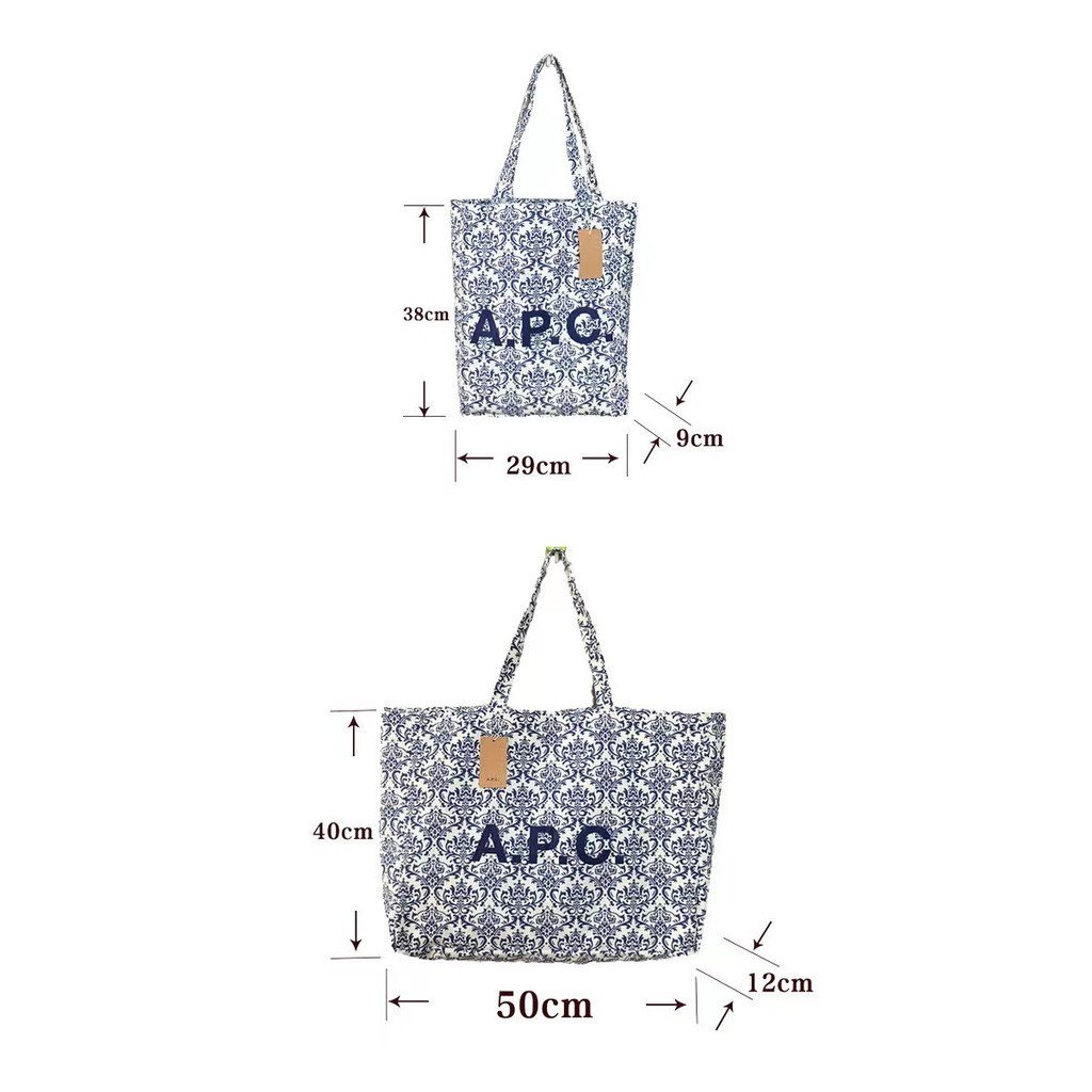 [Aria-G1] APC Xanh Trắng Sứ In Vai Túi Vải Phong Cách Mới Dung Tích Lớn Thời Trang Túi Mua Sắm Di Động Túi Tote Niche
